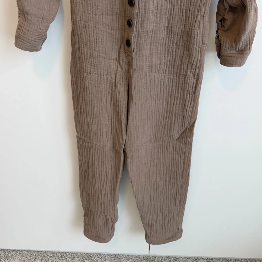 Madewell Brown Gauze Button Front Romper Jumpsuit XXS Neutral Boho 100% Cotton
